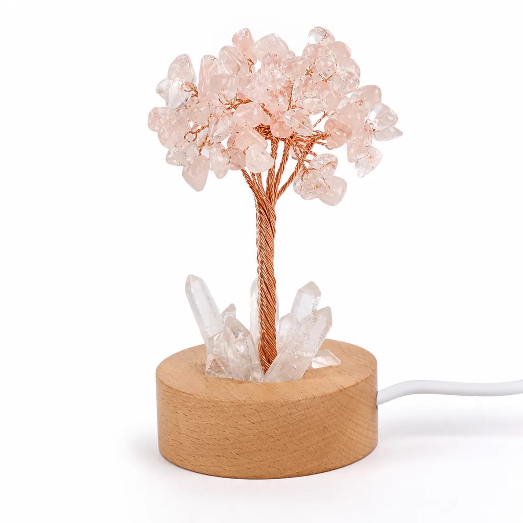 Creative Crystal Tree Night Light with Crushed Stone Base – Handcrafted Chakra Healing Energy Decor for Meditation, Yoga, Bedroom, Office, and Spiritual Gifts