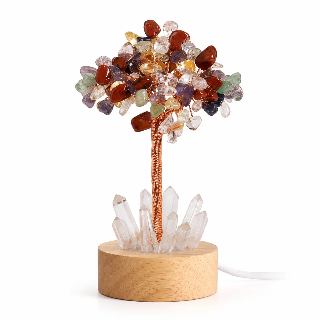 Creative Crystal Tree Night Light – Handcrafted Crushed Stone & Crystal Spikes for Chakra Healing, Meditation, and Premium Home Decor