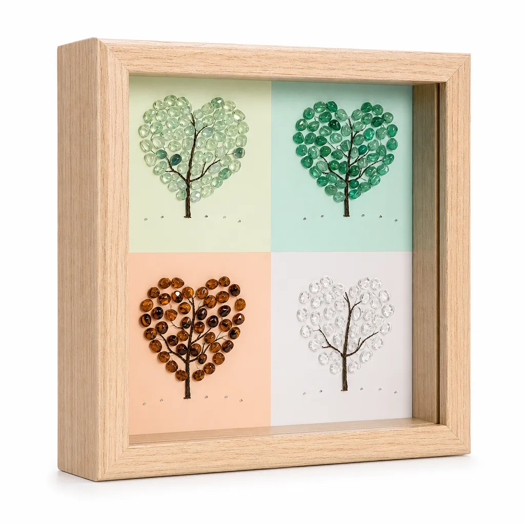 Four-Season Tree Crystal Stone Frame – Handcrafted Premium Chakra Healing Energy Decor for Meditation Yoga Bedroom Office Altar Gift