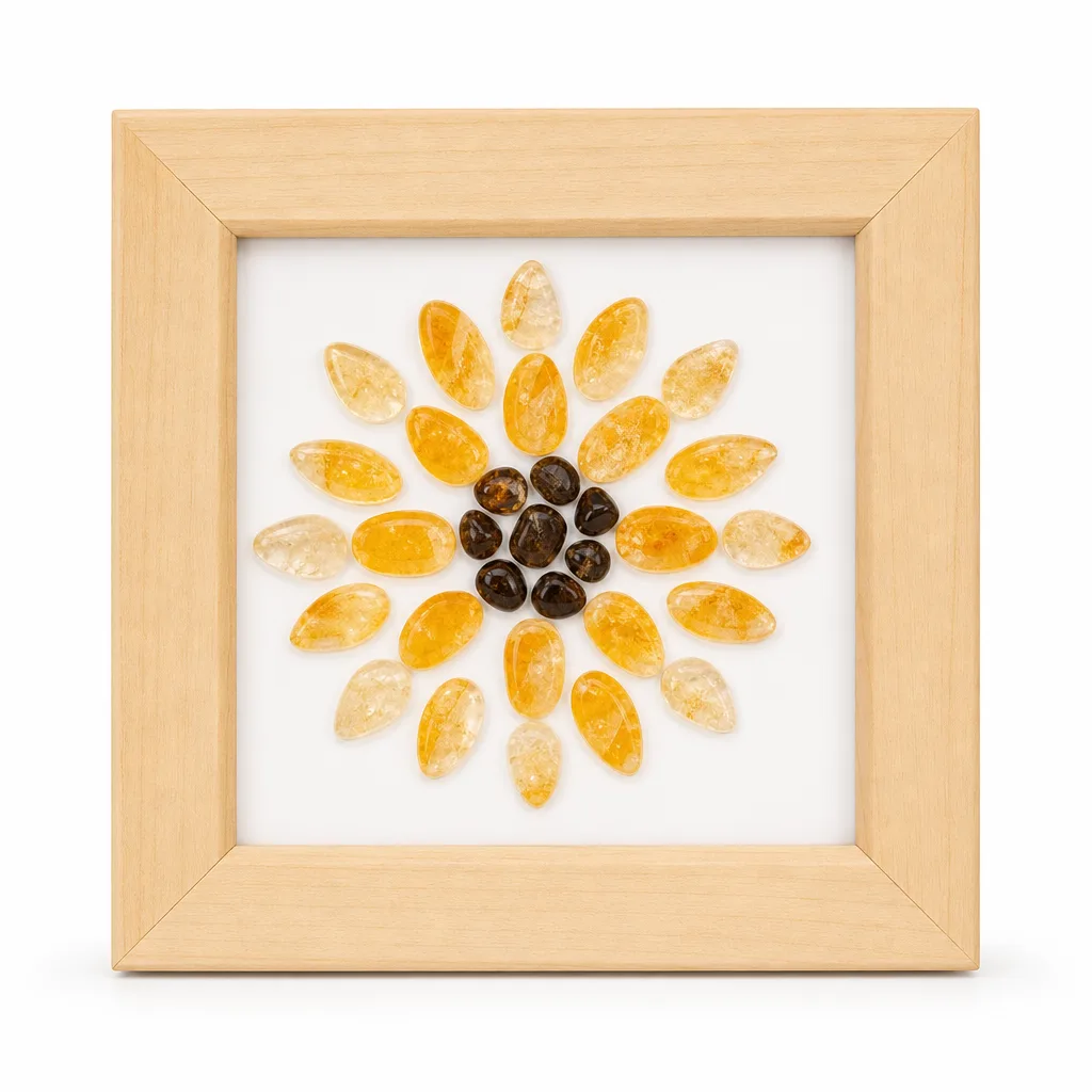 Sunflower Crystal Chip Picture Frame Handcrafted Crystal Healing Energy Protection Decor for Meditation Yoga Bedroom Office Altar Collection Premium Metaphysical Gift image 1 Sunflower Crystal Chip Picture Frame Handcrafted Crystal Healing Energy Protection Decor for Meditation Yoga Bedroom Office Altar Collection Premium Metaphysical Gift