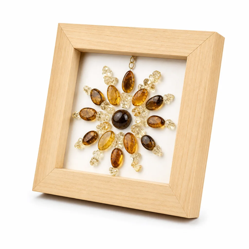 Premium Handcrafted Sunflower Crystal Chip Frame – Healing Chakra Decor for Meditation, Yoga & Spiritual Gifts