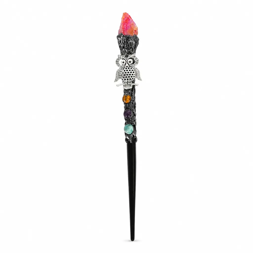 Premium Color-Plated Owl Magic Wand for Chakra Healing Energy Protection Meditation & Altar Decor | Handcrafted Metaphysical Collection