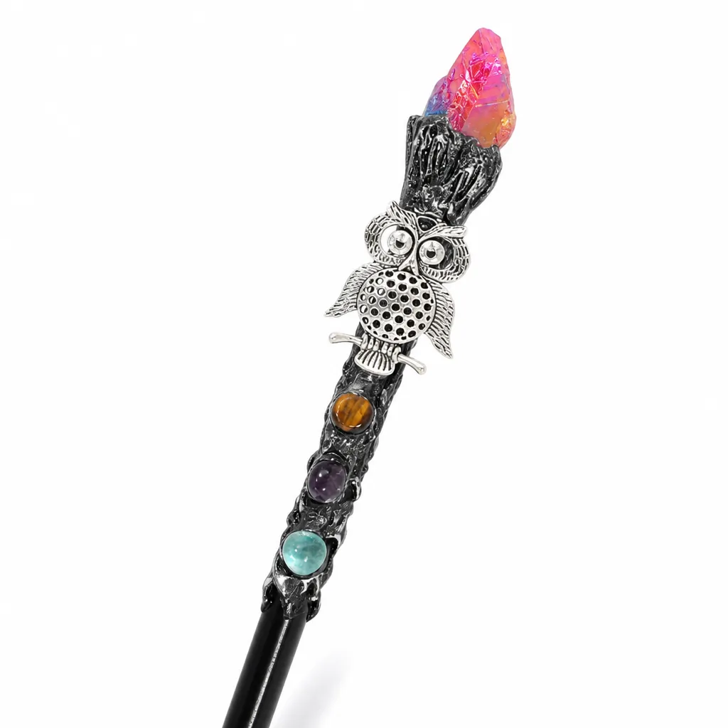 Premium Color-Plated Owl Magic Wand for Chakra Healing Energy Protection Meditation & Altar Decor | Handcrafted Metaphysical Collection