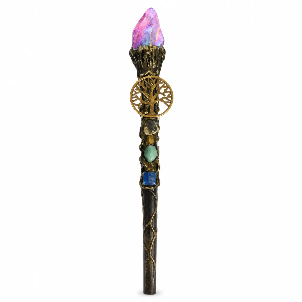 Premium Color-Plated Tree of Life Magic Wand – Chakra Healing Energy Protection for Meditation, Yoga, Altar & Spiritual Gift