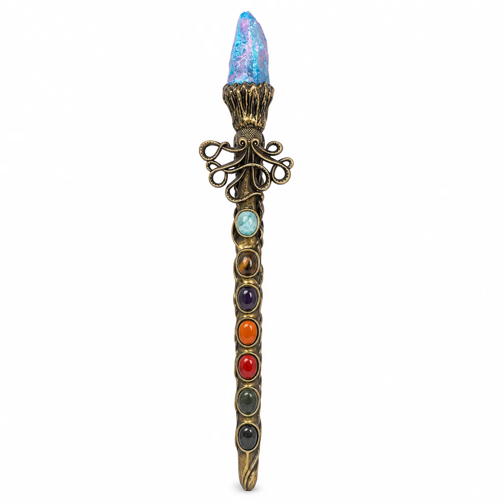 Premium Color-Plated Octopus Magic Wand – Handcrafted Chakra Healing Energy for Meditation, Yoga & Altar Decor