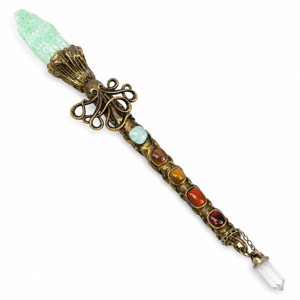 Premium Color-Plated Octopus Magic Wand – Handcrafted Chakra Healing Energy for Meditation, Yoga & Altar Decor