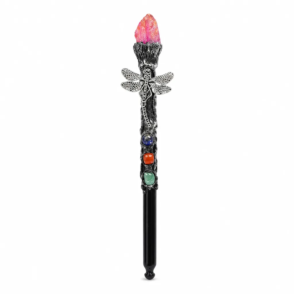Dragonfly Magic Wand Color-Plated Crystal – Handcrafted Healing Chakra Energy for Meditation, Yoga, Bedroom & Executive Desk Collection