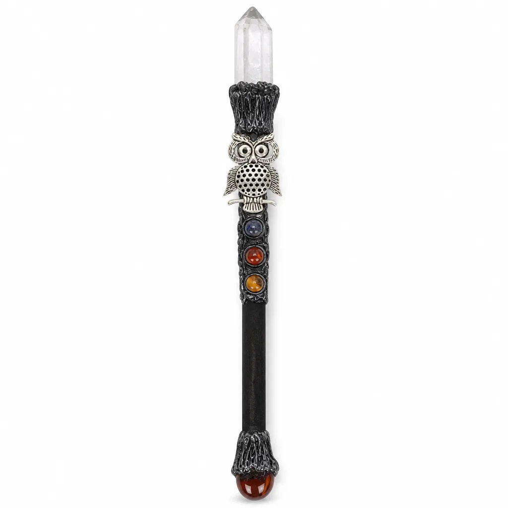 White Crystal Owl Magic Wand – Premium Handcrafted Healing Energy for Meditation, Chakra, and Spiritual Home Decor