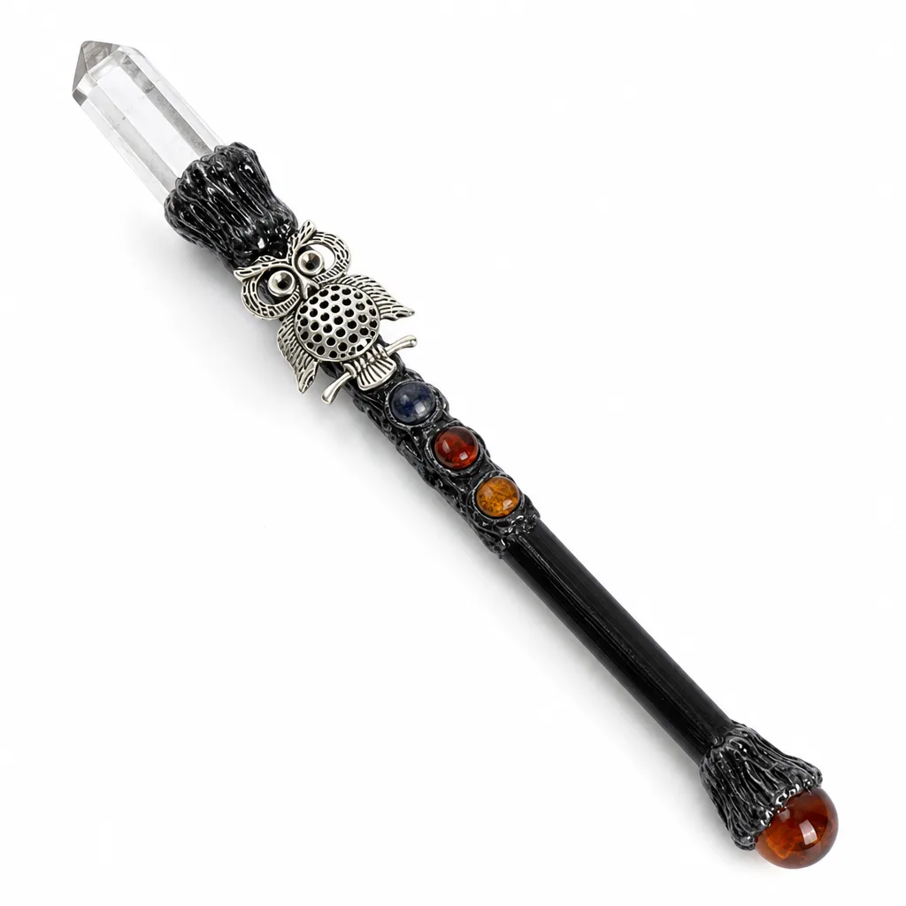 White Crystal Owl Magic Wand – Premium Handcrafted Healing Energy for Meditation, Chakra, and Spiritual Home Decor
