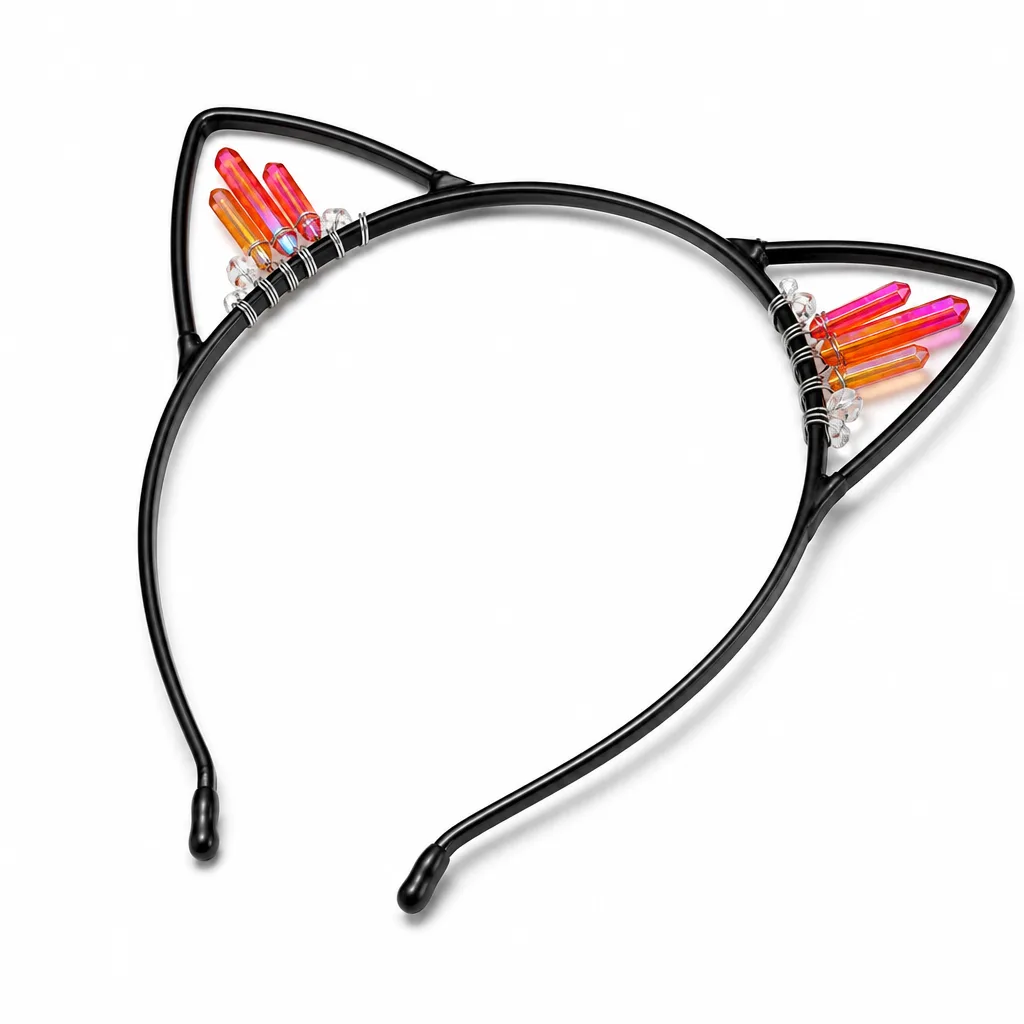 Cat Ear Rainbow Plated Headband Premium Energy Protection Spiritual Gift Collection Handcrafted Metaphysical Accessory for Meditation Yoga & Wellness Studio Use