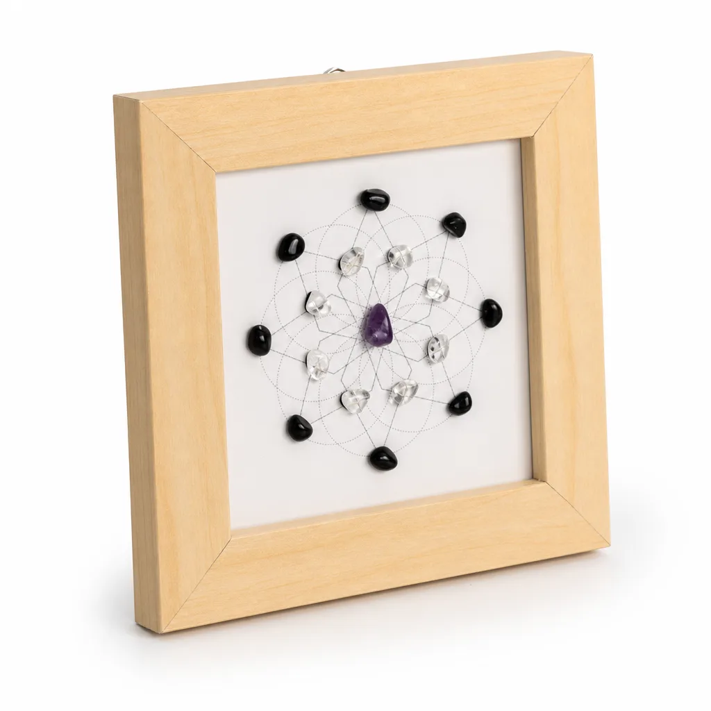 Premium Handcrafted Flower of Life Crystal Photo Frame – Chakra Healing Energy for Meditation, Yoga, Altar & Executive Desk Decor