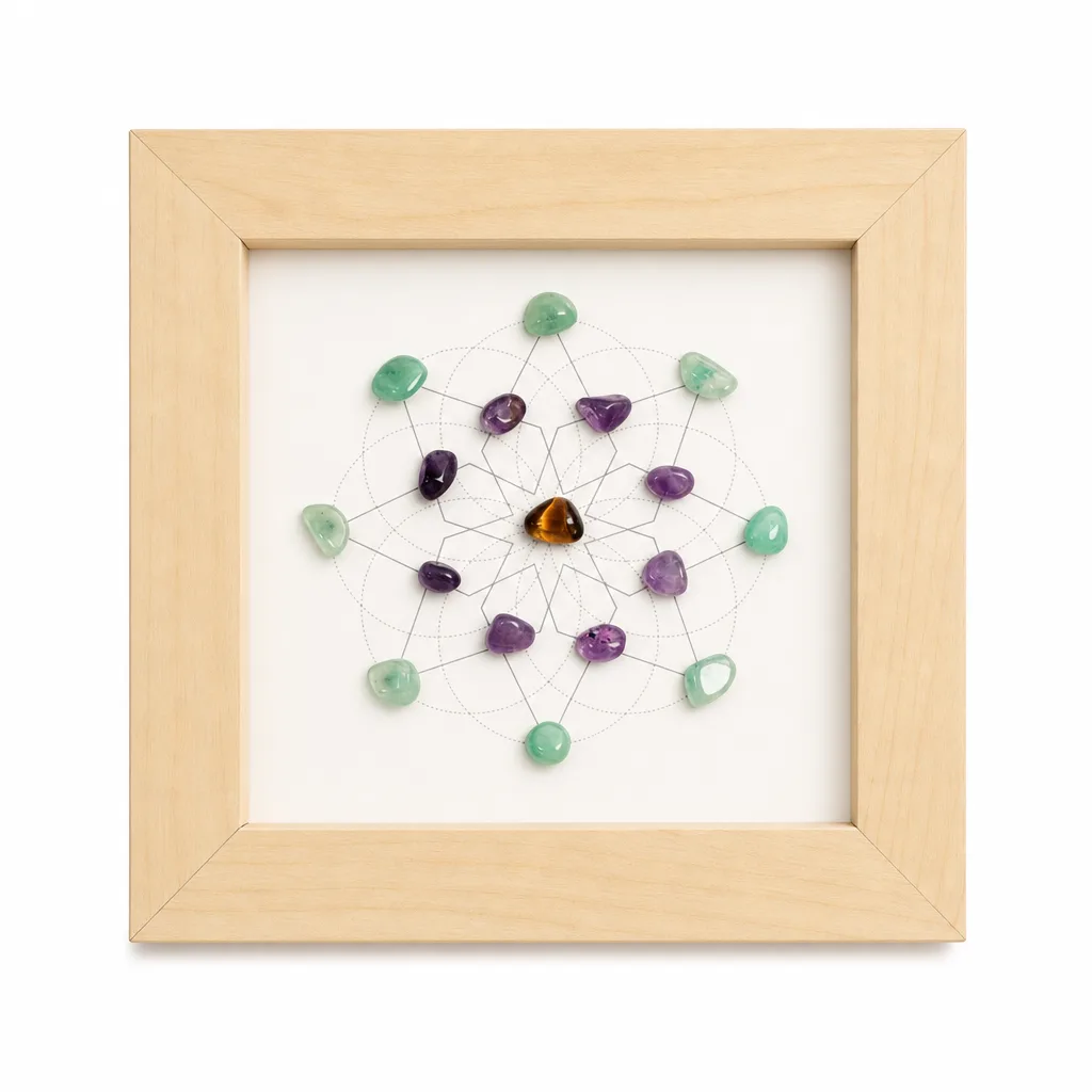 Flower of Life Crystal Stone Frame – Premium Handcrafted Chakra Energy Healing Decor for Meditation, Yoga, Living Room, Altar & Executive Desk