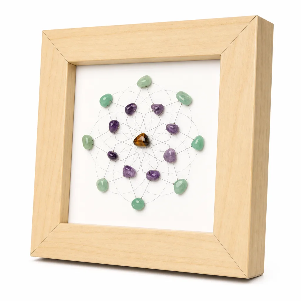 Flower of Life Crystal Stone Frame – Premium Handcrafted Chakra Energy Healing Decor for Meditation, Yoga, Living Room, Altar & Executive Desk