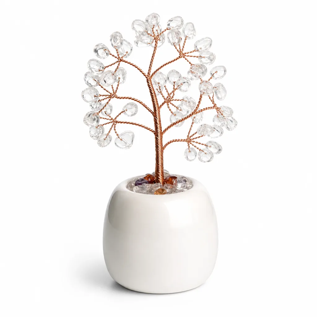 Crystal Tree Jar Handcrafted Healing Energy Decor for Meditation Yoga Bedroom Office Altar Gift