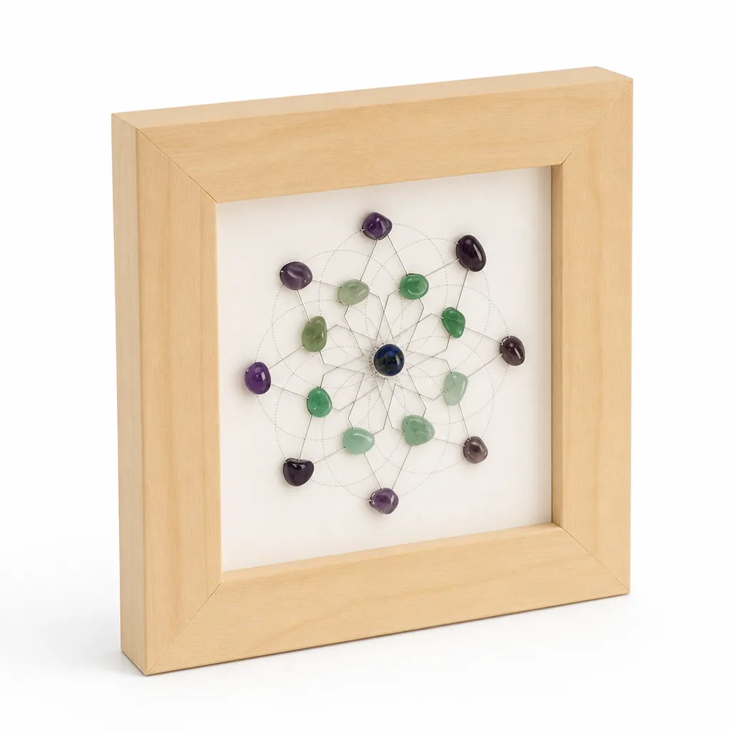 Flower of Life Crystal Frame Handcrafted Chakra Healing Energy Protection for Meditation Yoga Living Room Office Altar Decor