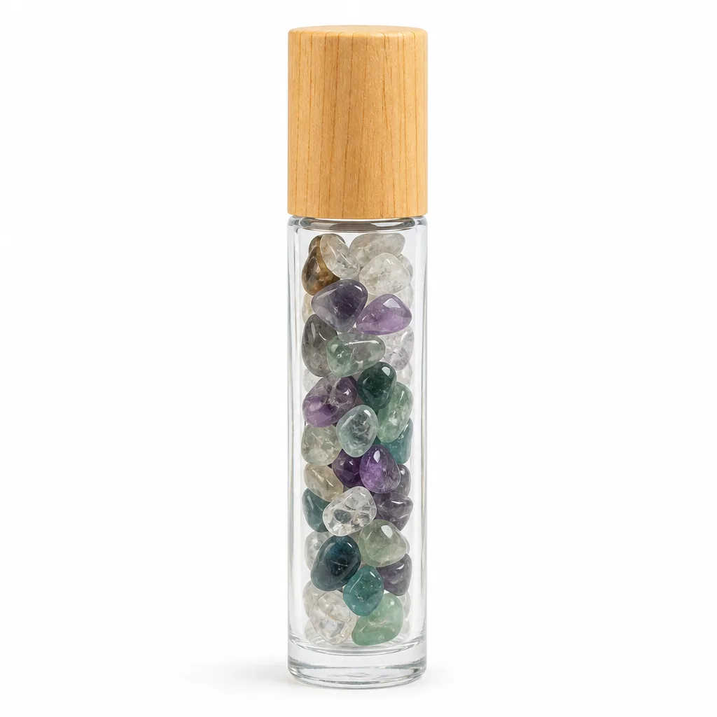 Premium Handcrafted Wood Grain Cap Roll-On Bottle for Chakra Healing & Energy – Meditation, Yoga & Spiritual Gift Collection