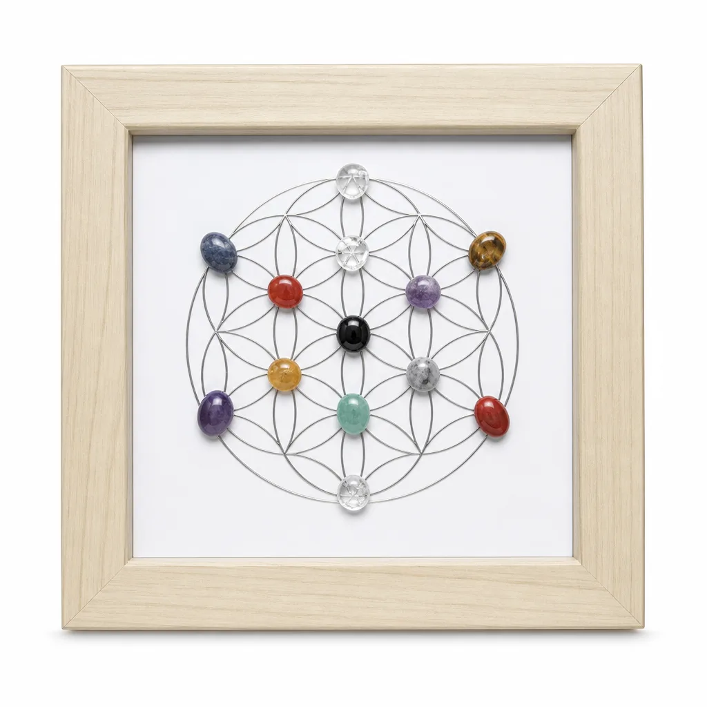 Flower of Life Crystal Photo Frame – Chakra Healing Energy Protection Decor for Meditation, Yoga, Office & Altar | Premium Handcrafted Metaphysical Collection