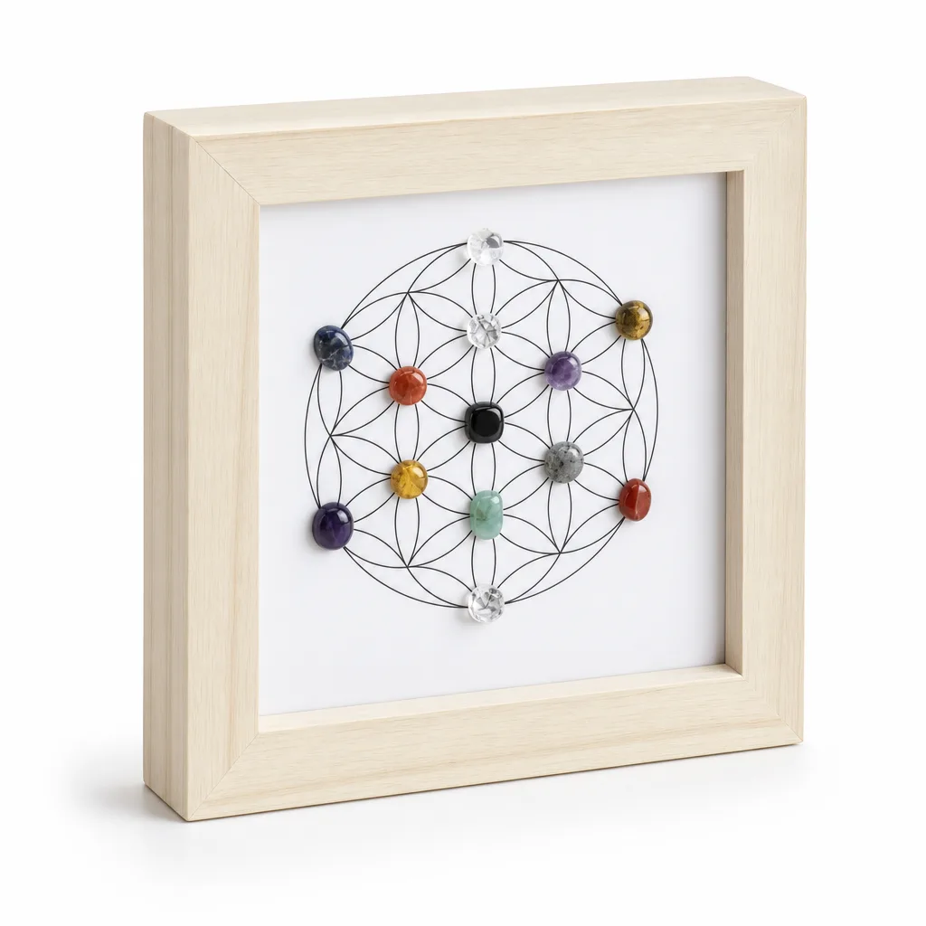 Flower of Life Crystal Photo Frame – Chakra Healing Energy Protection Decor for Meditation, Yoga, Office & Altar | Premium Handcrafted Metaphysical Collection