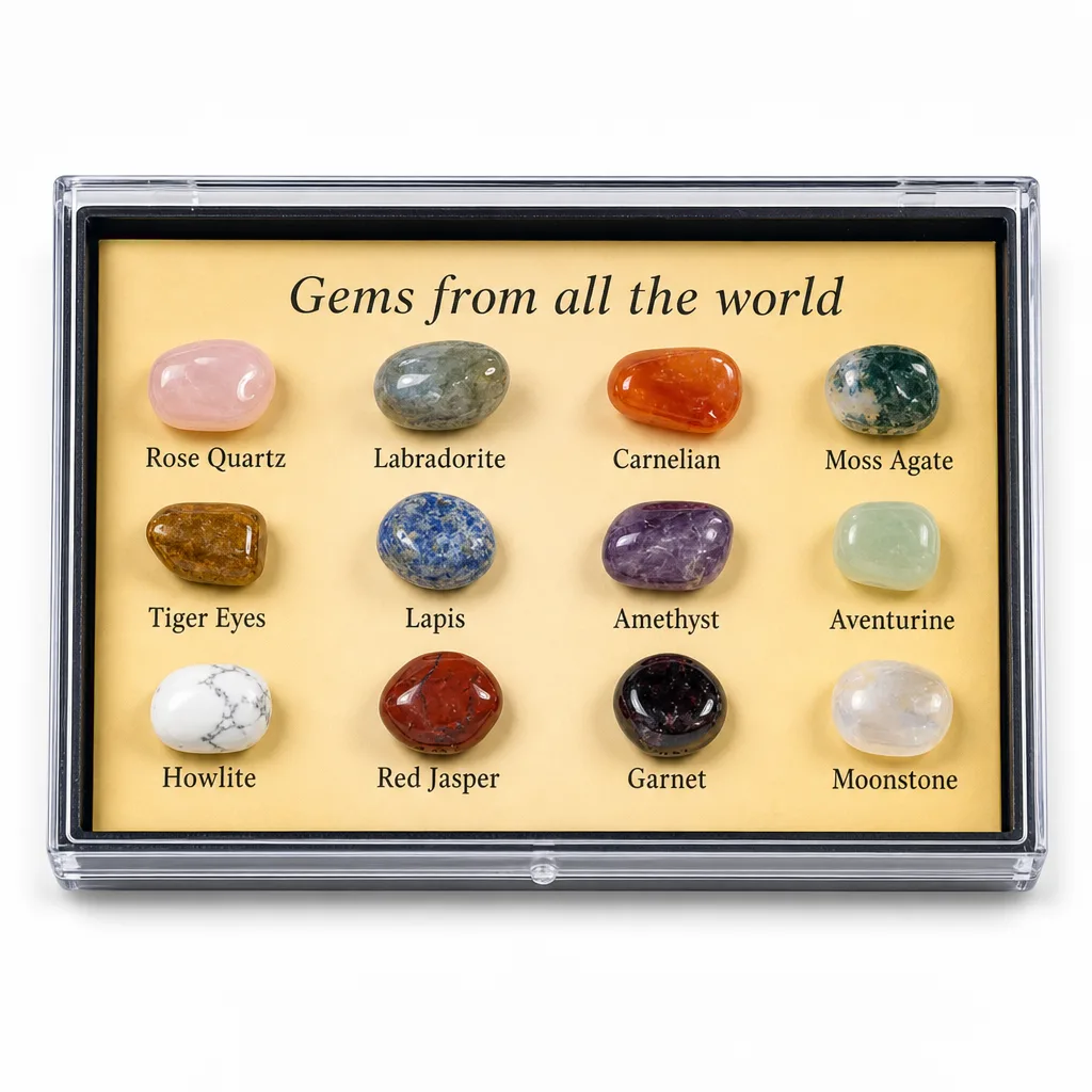Premium Handcrafted Mineral Specimen Box – Chakra Healing Energy for Meditation, Yoga & Spiritual Decor