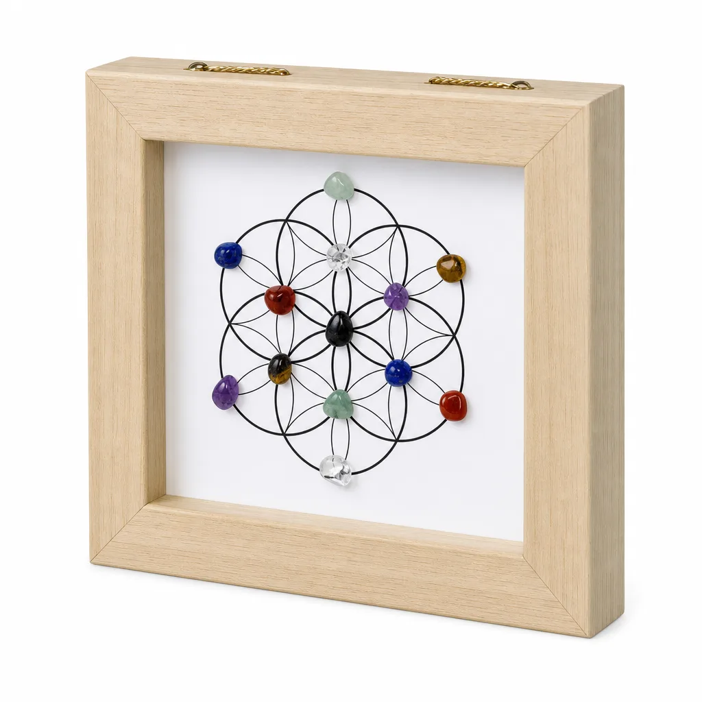 Premium Handcrafted Hexagonal Crystal Flower of Life Photo Frame for Chakra Healing, Meditation, and Spiritual Decor