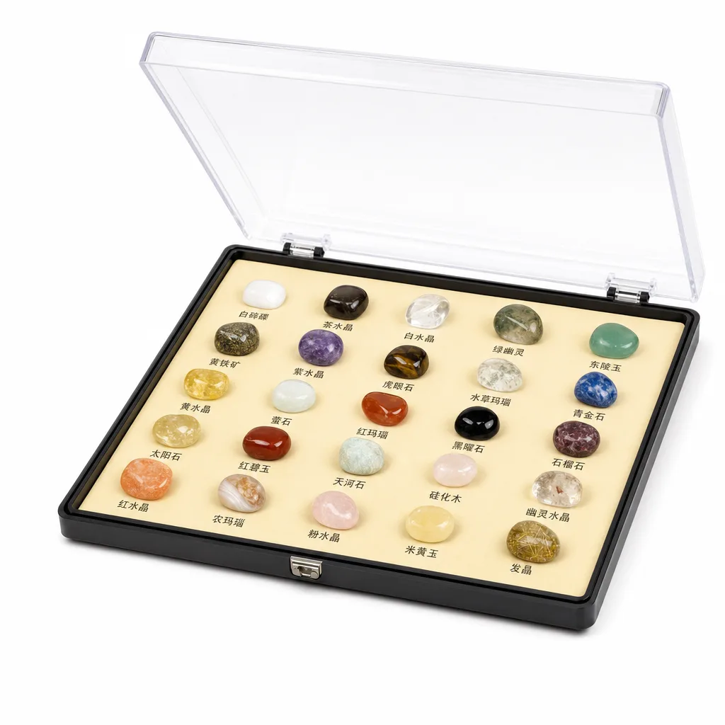 Mineral Specimen Collection Box, 25-Material Chakra Energy Decor for Meditation, Yoga & Altar Spaces – Premium Metaphysical Collection