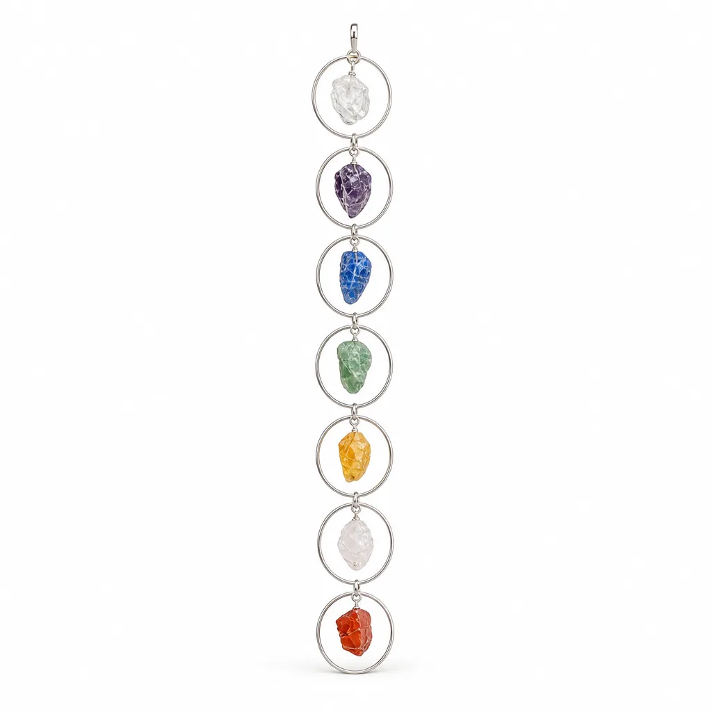 Seven Chakra Raw Stone Silver Pendant for Healing Energy Protection Meditation Yoga Altar Decor