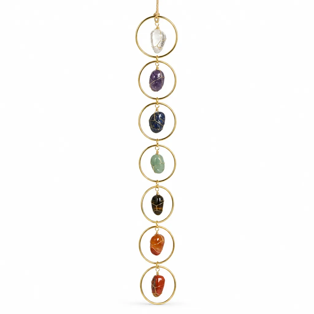 Premium Seven Chakras Tumbled Stone Gold Pendant – Handcrafted Healing Energy for Meditation, Yoga & Spiritual Spaces image 1 Premium Seven Chakras Tumbled Stone Gold Pendant – Handcrafted Healing Energy for Meditation, Yoga & Spiritual Spaces