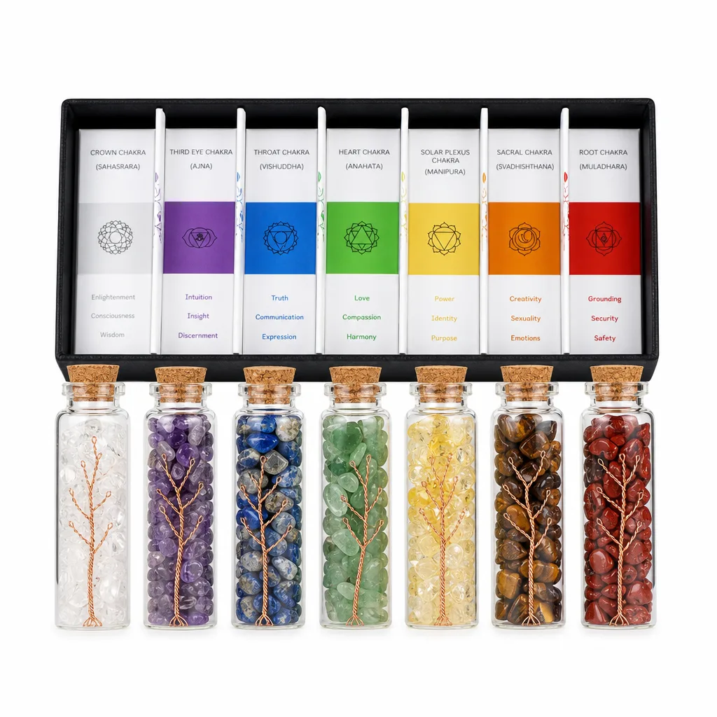 Premium Rainbow Crystal Seven Chakras Healing Energy Drift Bottle for Meditation Yoga and Spiritual Gift Set image 1 Premium Rainbow Crystal Seven Chakras Healing Energy Drift Bottle for Meditation Yoga and Spiritual Gift Set