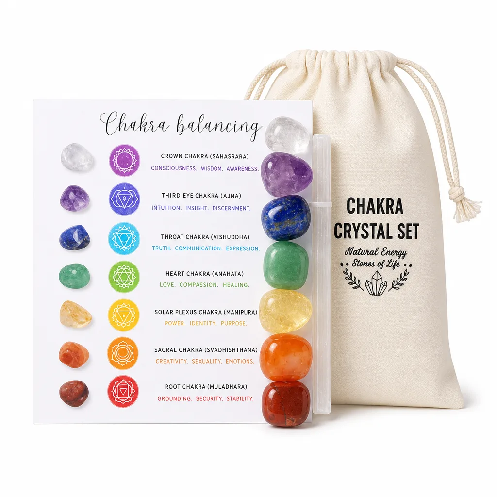Premium Seven Chakra Healing Stones Set Natural Crystal Energy Protection for Meditation Yoga & Altar Decor Metaphysical Collection Edition