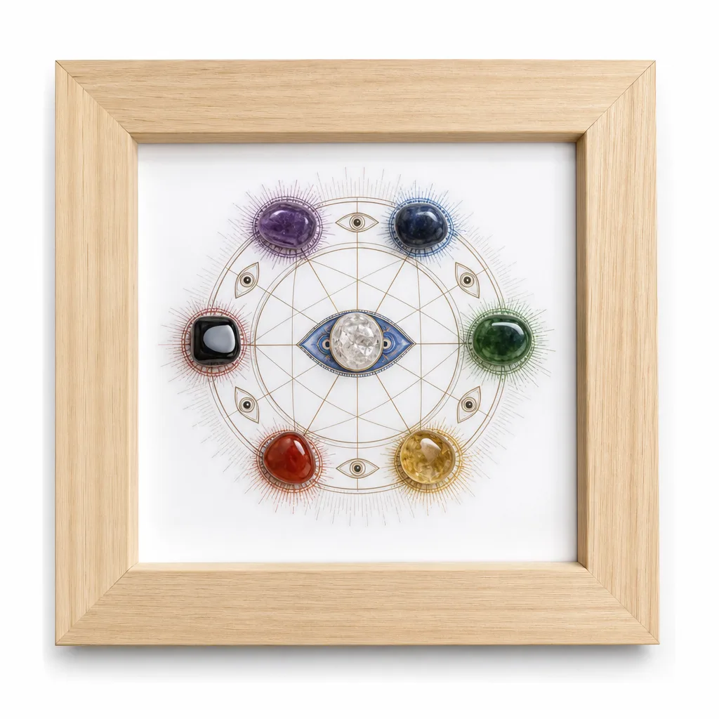 Chakra Evil Eye Picture Frame Premium Handcrafted Energy Protection Decor for Meditation, Yoga, Altar & Wellness Studio Collection