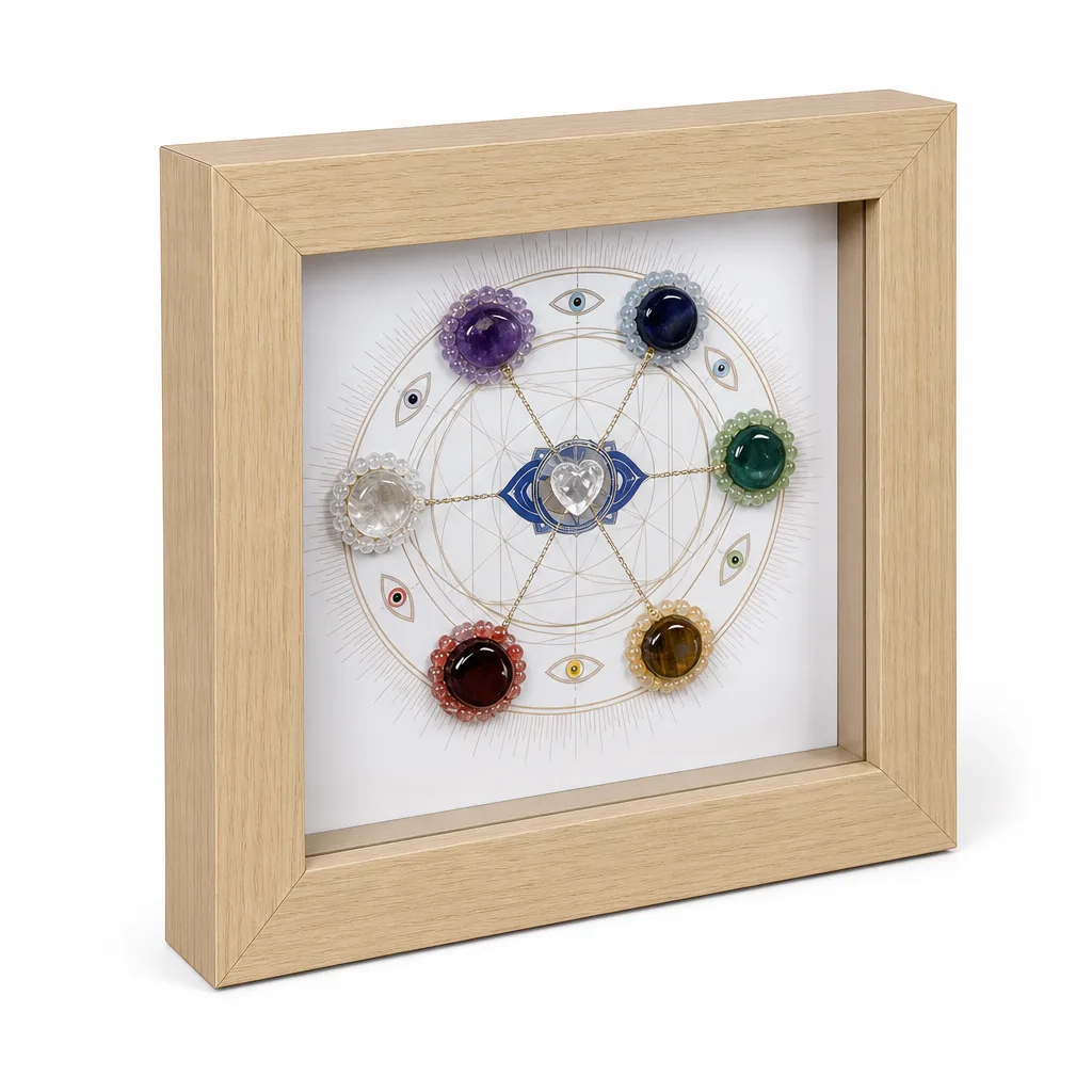 Chakra Evil Eye Picture Frame Premium Handcrafted Energy Protection Decor for Meditation, Yoga, Altar & Wellness Studio Collection