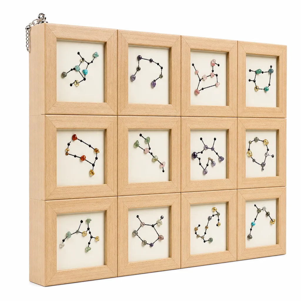 Twelve Zodiac Signs Crystal Painting – Crystal Healing Energy Protection Wall Art for Meditation, Yoga, Bedroom & Office | Premium Handcrafted Metaphysical Collection