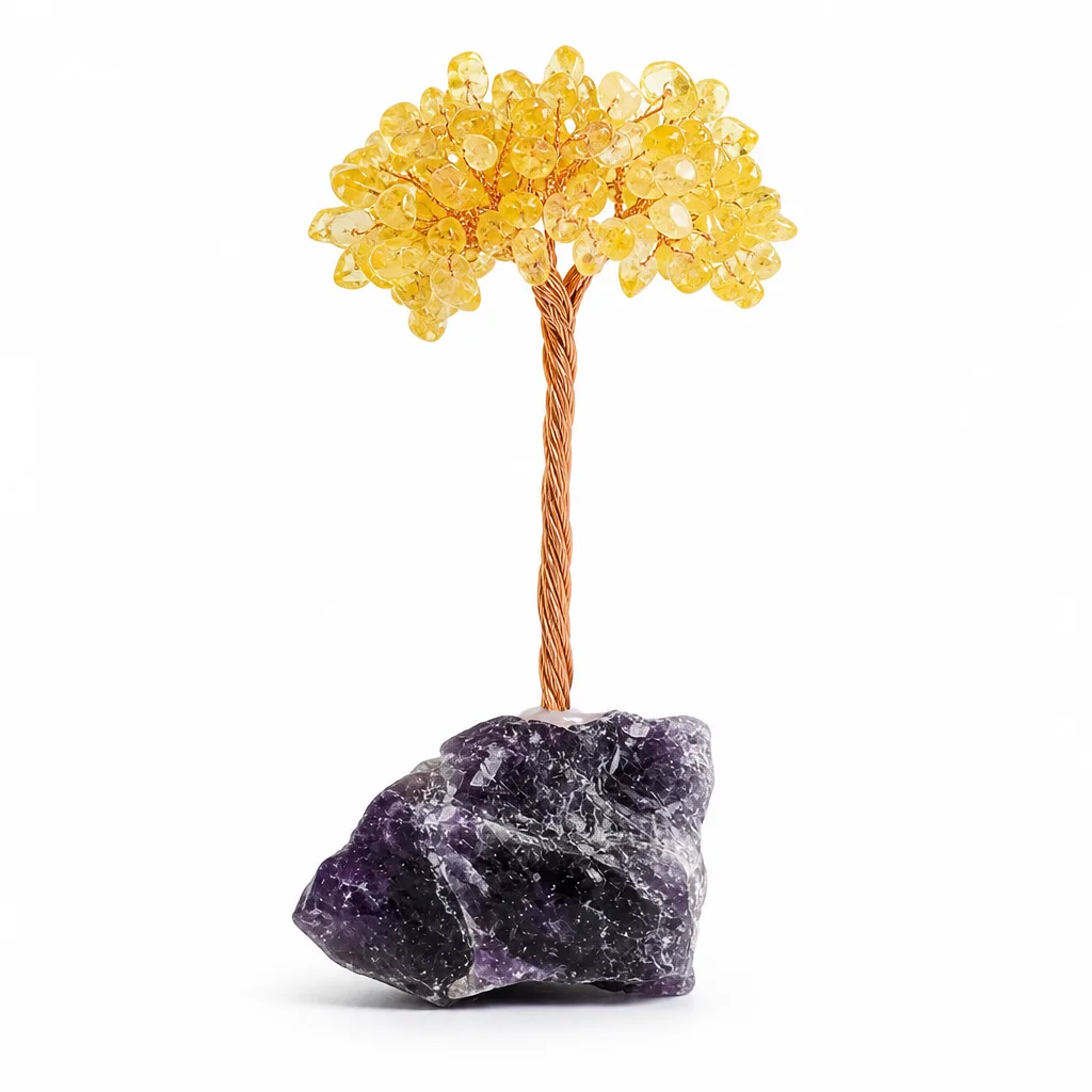 Amethyst and Citrine Crystal Tree – Handcrafted Healing Energy for Meditation, Altar, and Office Decor