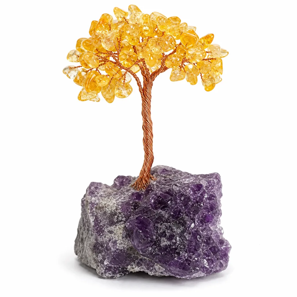 Amethyst and Citrine Crystal Tree – Handcrafted Healing Energy for Meditation, Altar, and Office Decor