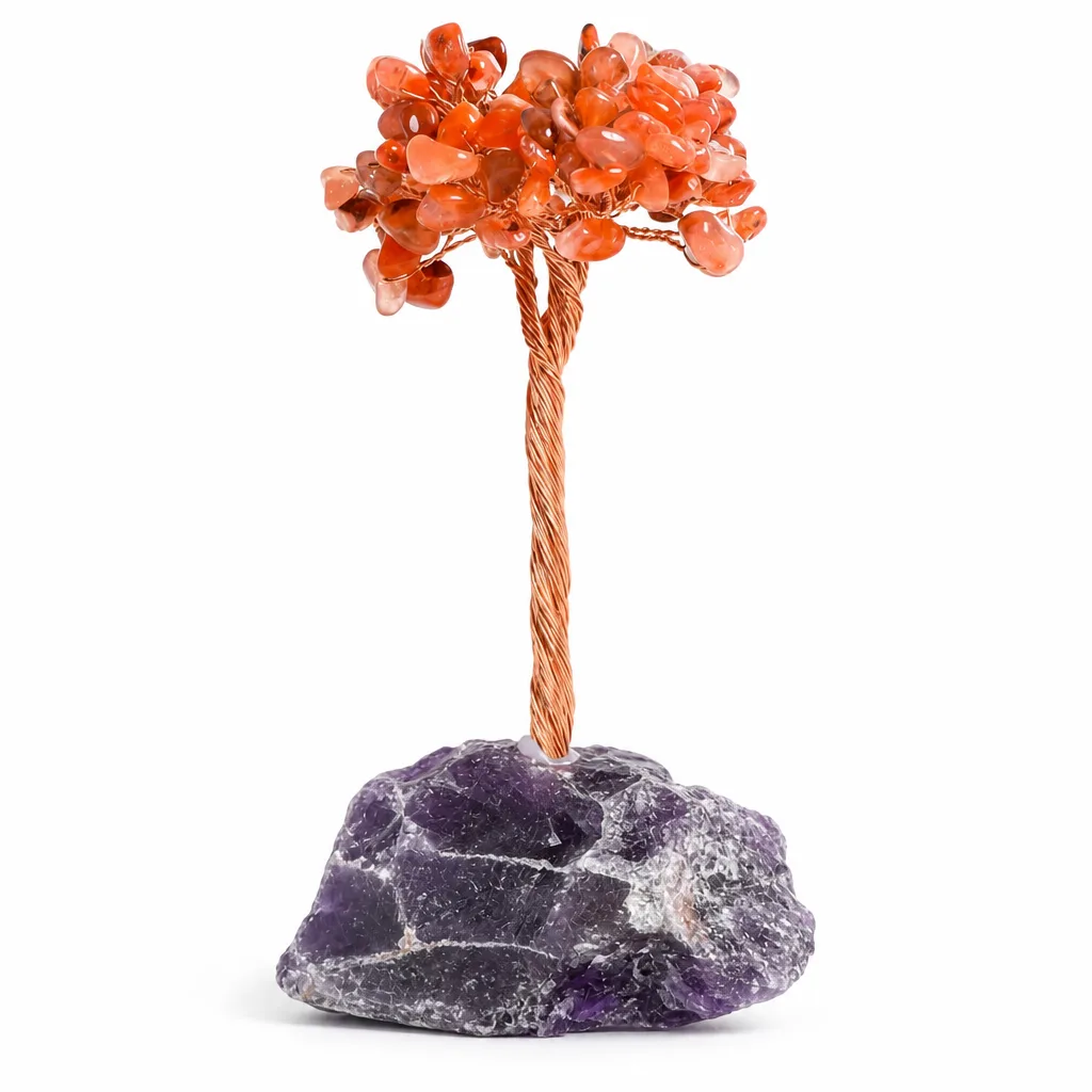 Amethyst & Red Agate Crystal Tree for Chakra Healing Energy Protection Decor – Handcrafted Premium Metaphysical Bonsai for Meditation, Yoga, Office & Altar Collection