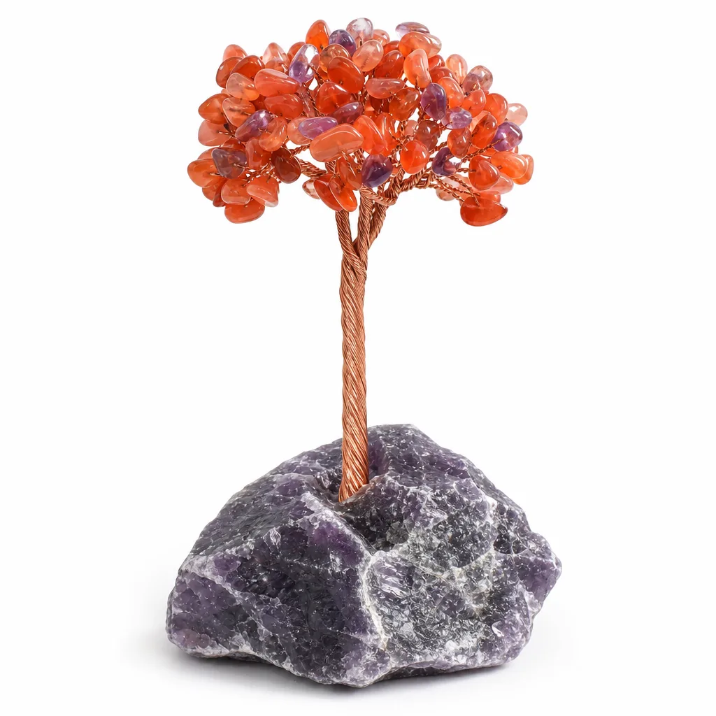 Amethyst & Red Agate Crystal Tree for Chakra Healing Energy Protection Decor – Handcrafted Premium Metaphysical Bonsai for Meditation, Yoga, Office & Altar Collection