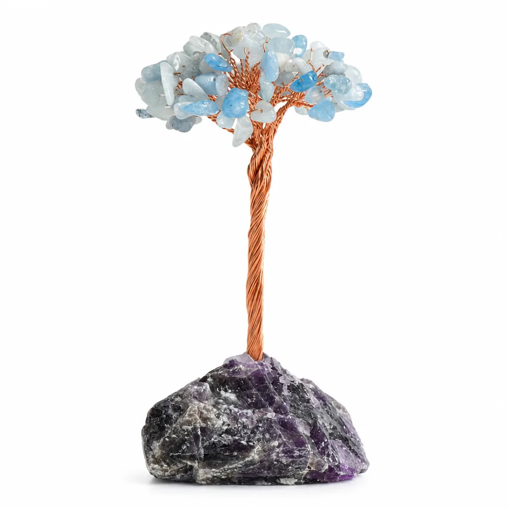 Amethyst & Sea Blue Gem Tree Crystal – Handcrafted Healing Chakra Energy Decor for Meditation, Yoga, Bedroom & Spiritual Gift