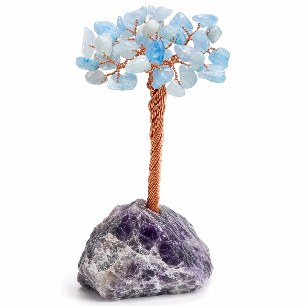 Amethyst & Sea Blue Gem Tree Crystal – Handcrafted Healing Chakra Energy Decor for Meditation, Yoga, Bedroom & Spiritual Gift