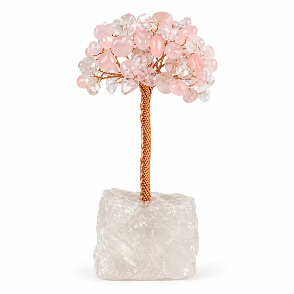 White & Pink Crystal Tree for Chakra Healing Energy Protection Decor – Meditation, Yoga, Bedroom, Office & Altar – Premium Handcrafted Metaphysical Collection