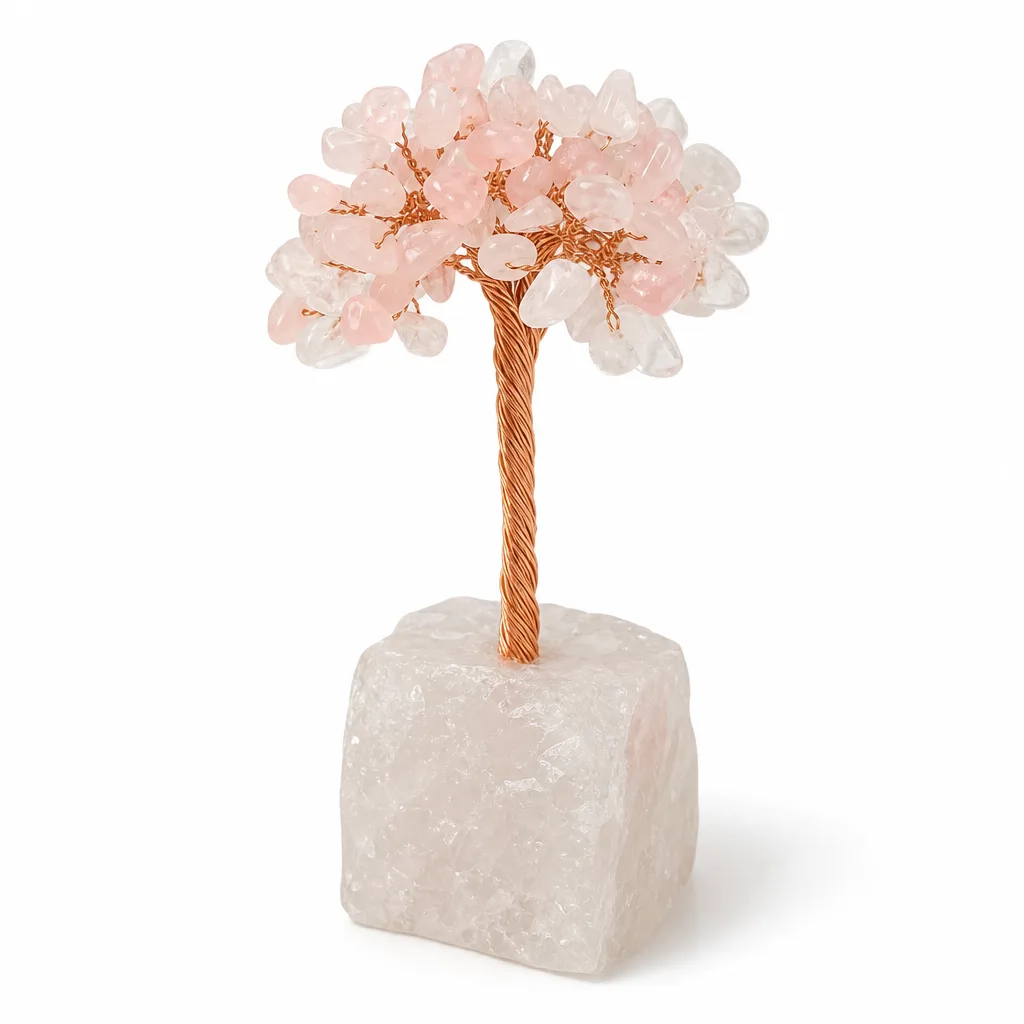 White & Pink Crystal Tree for Chakra Healing Energy Protection Decor – Meditation, Yoga, Bedroom, Office & Altar – Premium Handcrafted Metaphysical Collection