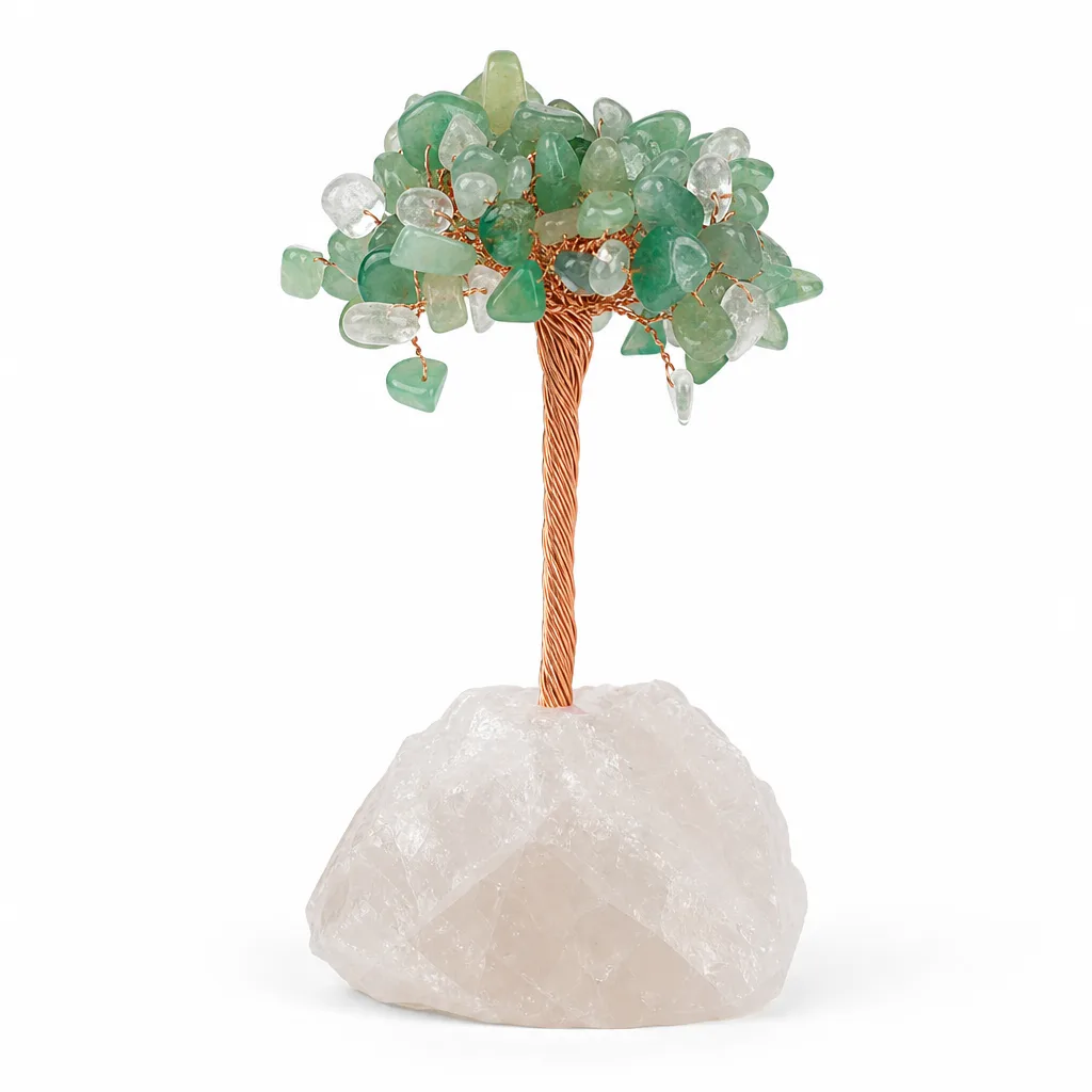 Clear Quartz and Green Aventurine Tree Crystal – Handcrafted Chakra Healing Energy Decor for Meditation, Yoga, Living Room, and Spiritual Gift