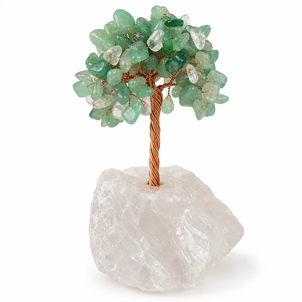 Clear Quartz and Green Aventurine Tree Crystal – Handcrafted Chakra Healing Energy Decor for Meditation, Yoga, Living Room, and Spiritual Gift