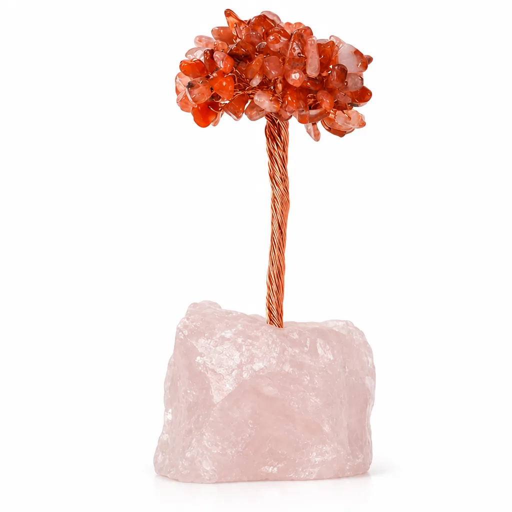Rose Quartz & Red Agate Crystal Tree – Handcrafted Chakra Healing Energy Protection Decor for Meditation, Yoga, Bedroom, Office & Altar | Premium Metaphysical Collection