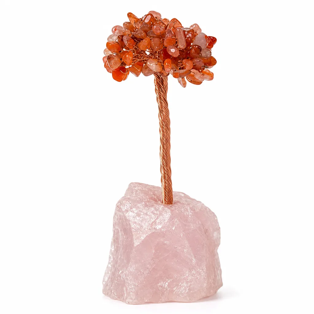 Rose Quartz & Red Agate Crystal Tree – Handcrafted Chakra Healing Energy Protection Decor for Meditation, Yoga, Bedroom, Office & Altar | Premium Metaphysical Collection