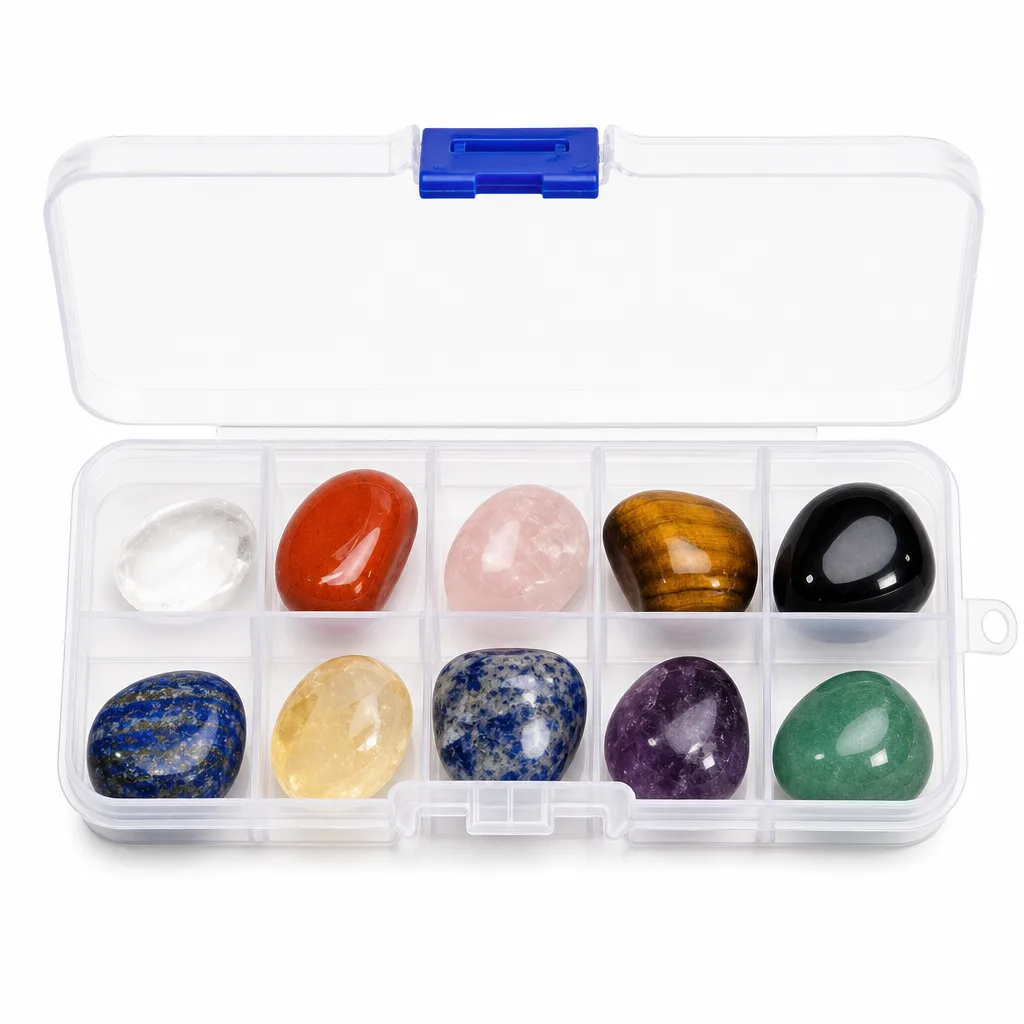 Premium Handcrafted Mineral Crystal Specimen Box – Chakra Healing Energy for Meditation, Yoga, Altar & Executive Desk