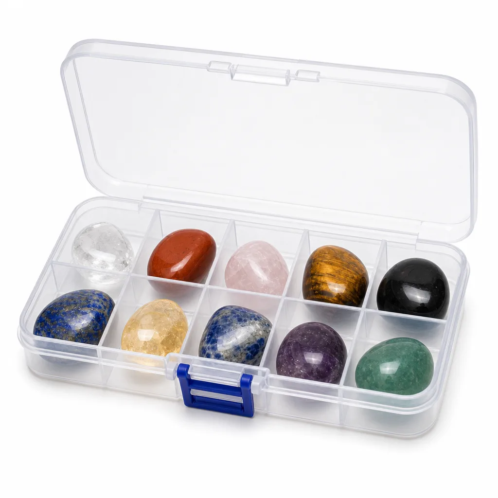 Premium Handcrafted Mineral Crystal Specimen Box – Chakra Healing Energy for Meditation, Yoga, Altar & Executive Desk