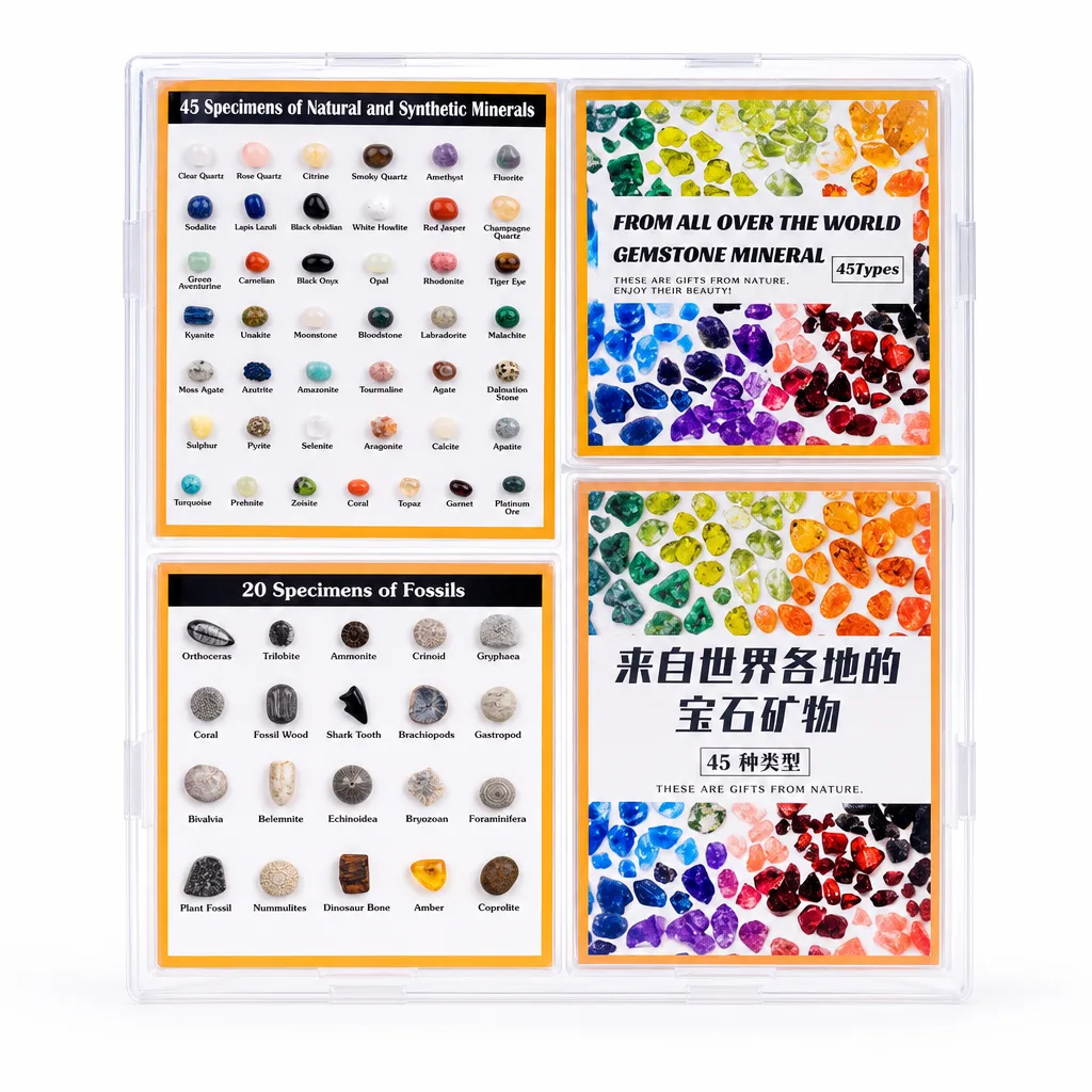 Crystal Mineral Specimen Gem Box – Handcrafted Premium Healing Energy Decor for Meditation, Office, and Spiritual Gift