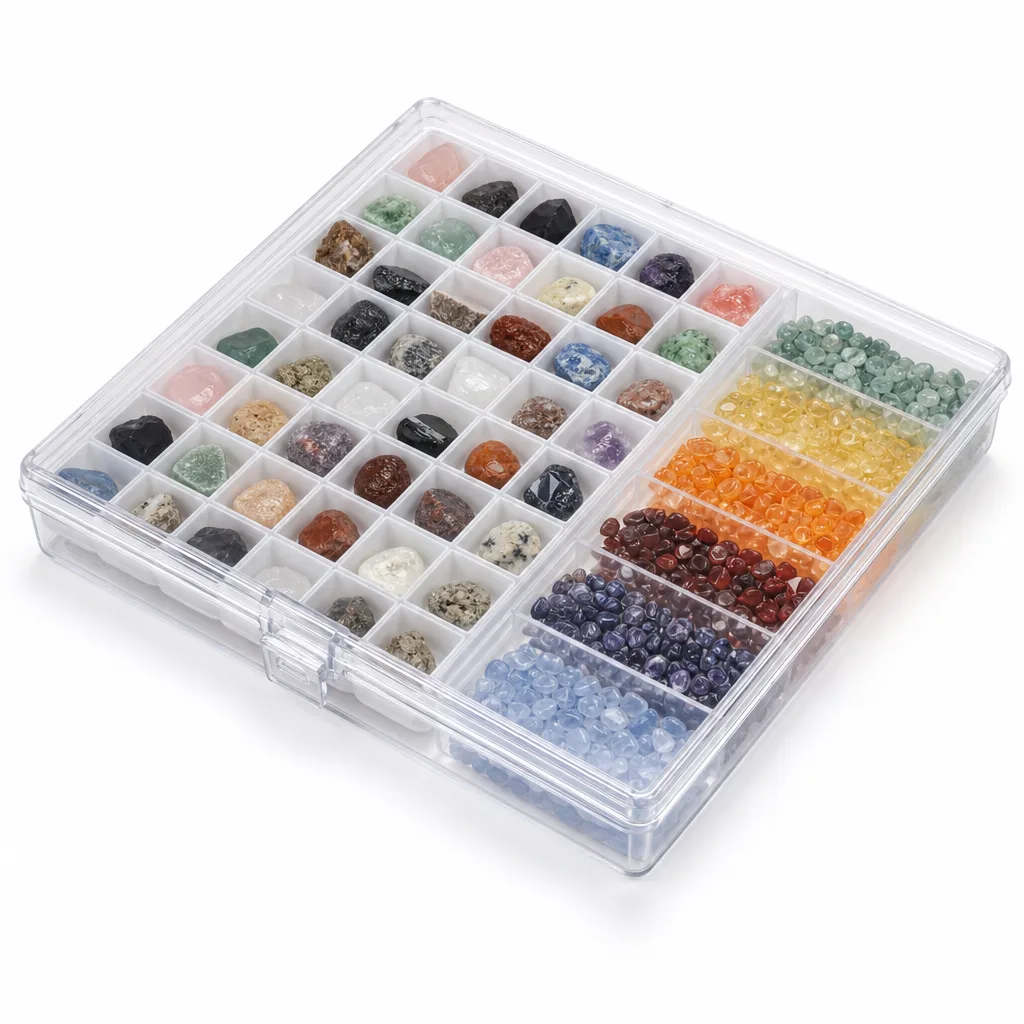 Crystal Mineral Specimen Gem Box Handcrafted Healing Energy Chakra Decor for Meditation Yoga Living Room Altar