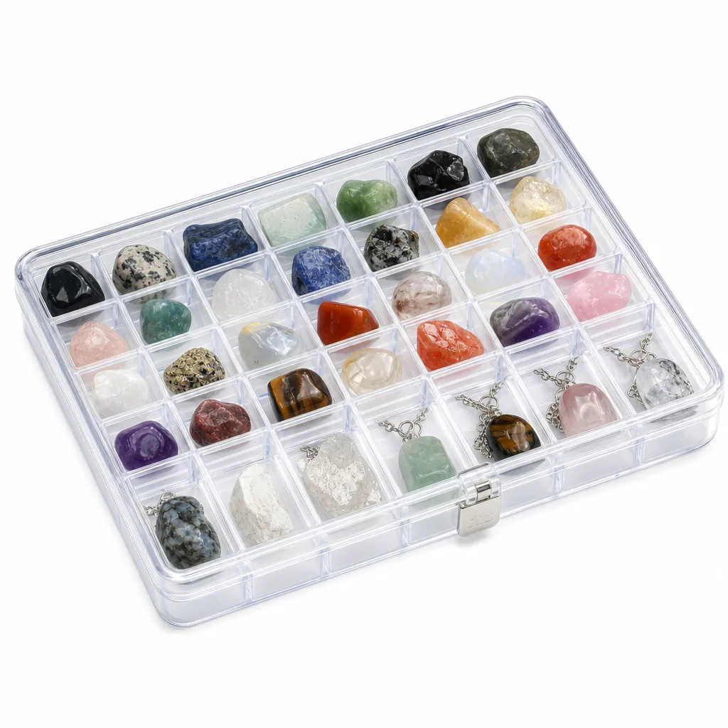 Crystal Mineral Specimen Gem Box Handcrafted Healing Energy Decor for Meditation Yoga Bedroom Office Altar Gift