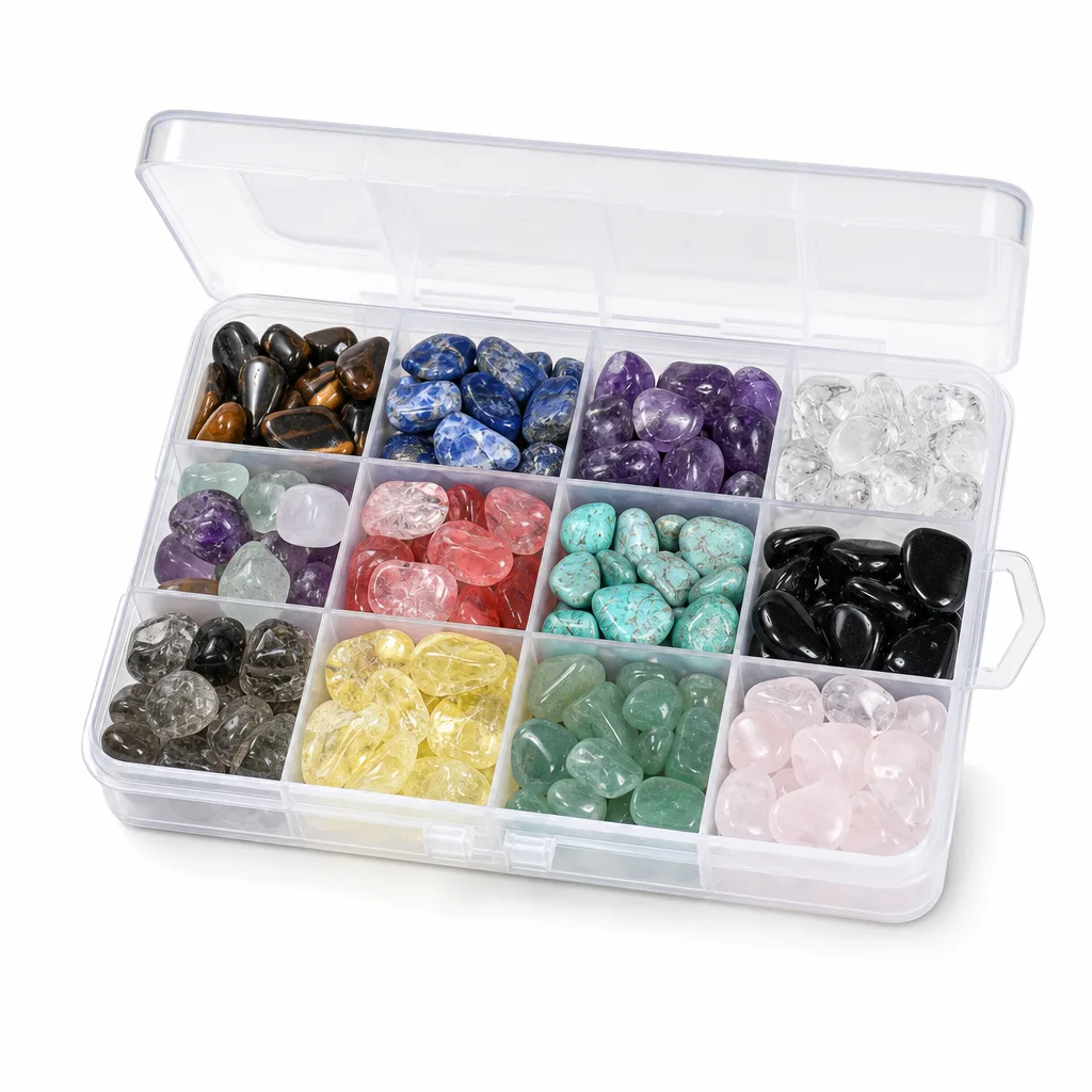 Premium Chakra Crystal Gravel Box Set – Handcrafted 12 Types Natural Stone Healing Energy Protection Collection for Meditation, Yoga, Altar Decor, Wellness Studio & Spiri